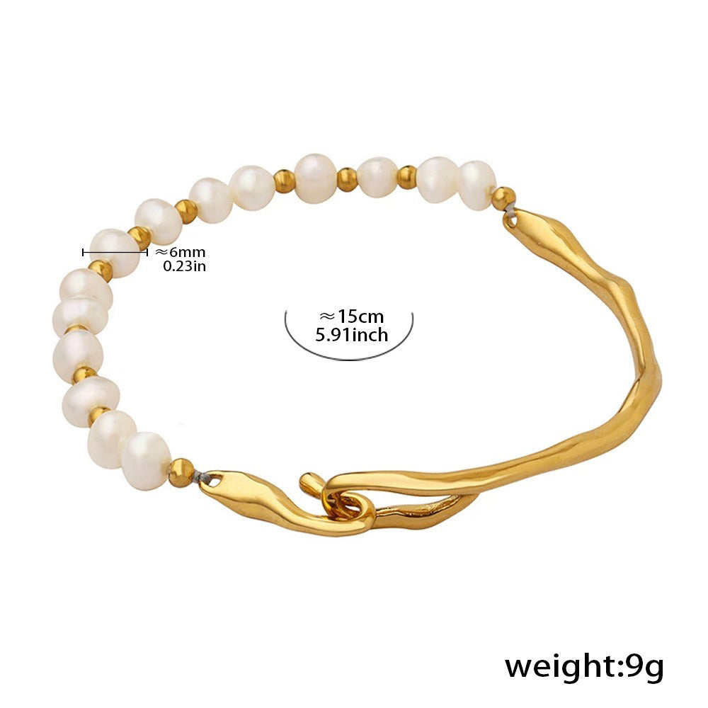 Kaze Irregular Pearl Design Bracelet | 18K Gold Asymmetric Pearl Bracelet in 3 Styles Style C-Small-Gold