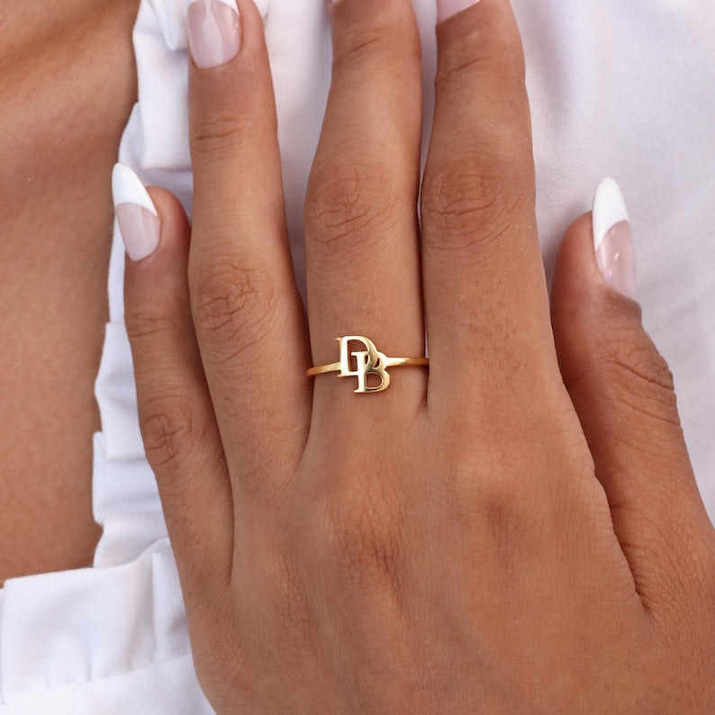 Kaze Customized Initial Open Ring II | Personalised Engraved Ring in Silver, Gold &amp; Rose Gold