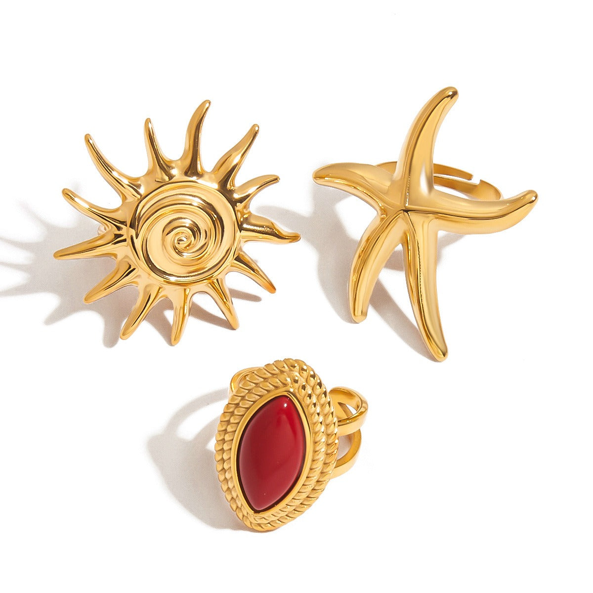 Kaze 18K Gold Red Agate Adjustable Ring | Natural Gemstone Ring in Ring A, B &amp; C