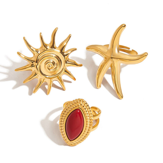 Kaze 18K Gold Red Agate Adjustable Ring | Natural Gemstone Ring in Ring A, B &amp; C
