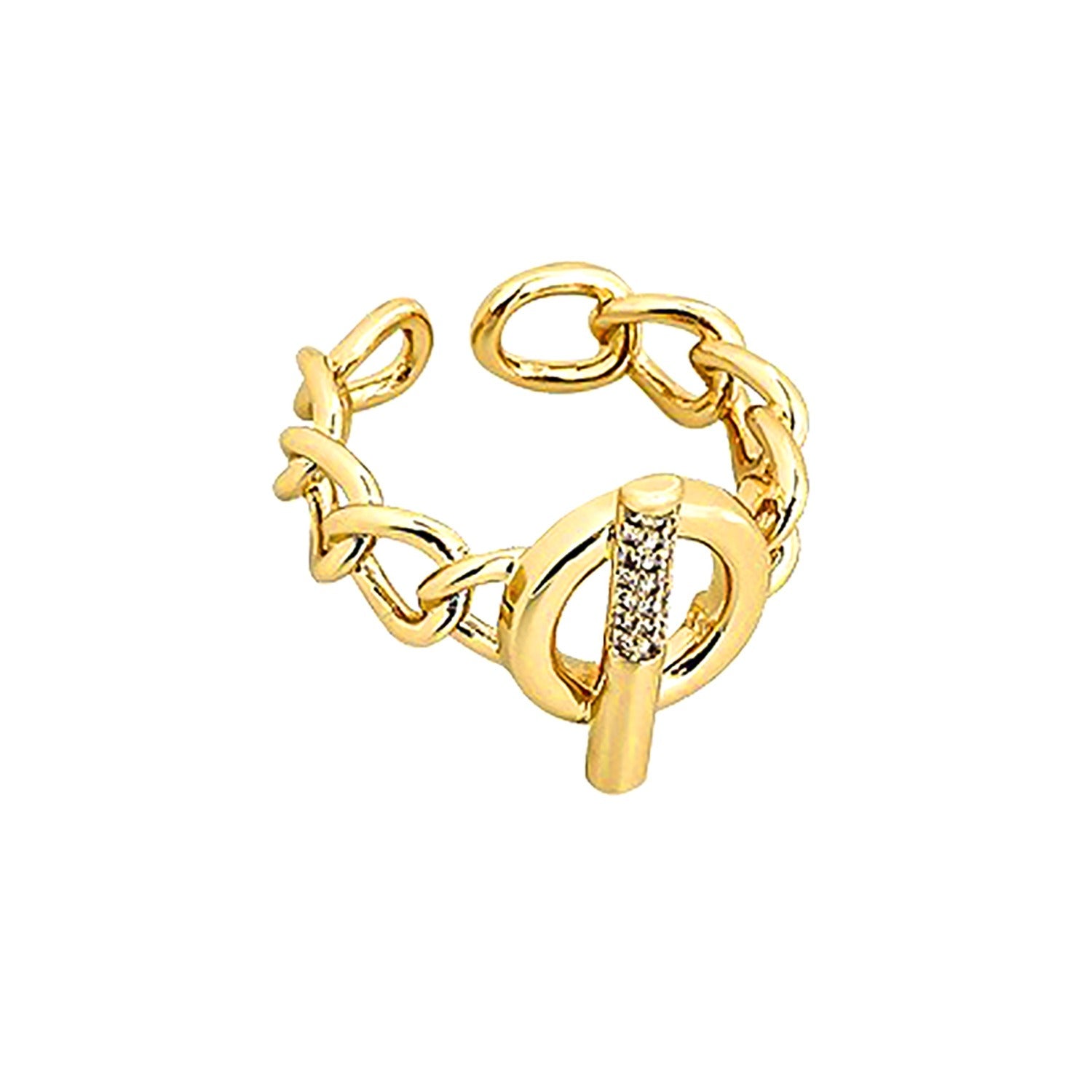 Kaze 18K Gold Openwork Buckle Design Ring | 3D Architectural Adjustable Gold Ring