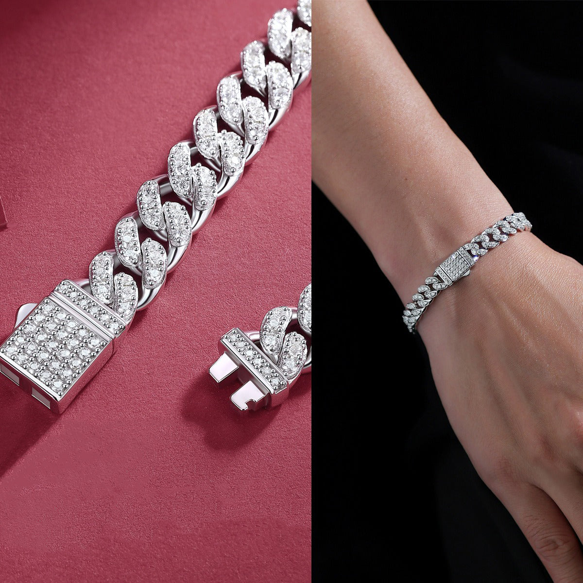 Kaze Cuban Chain Diamond Inlay Bracelet | Luxury Diamond-Set Fashion Bracelet in 5 Sizes