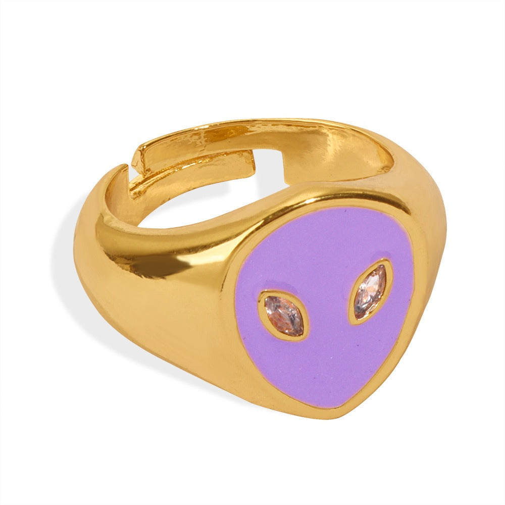18K Gold Fashionable Simple Alien Design Versatile Ring with Zircon Accents Adjustable