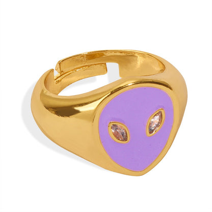 18K Gold Fashionable Simple Alien Design Versatile Ring with Zircon Accents Adjustable