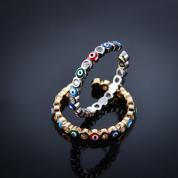 Kaze Exaggerated Eye Design Gemstone Open Ring | 18K Gold Oil-Drip Enamel Ring in 18 Variants