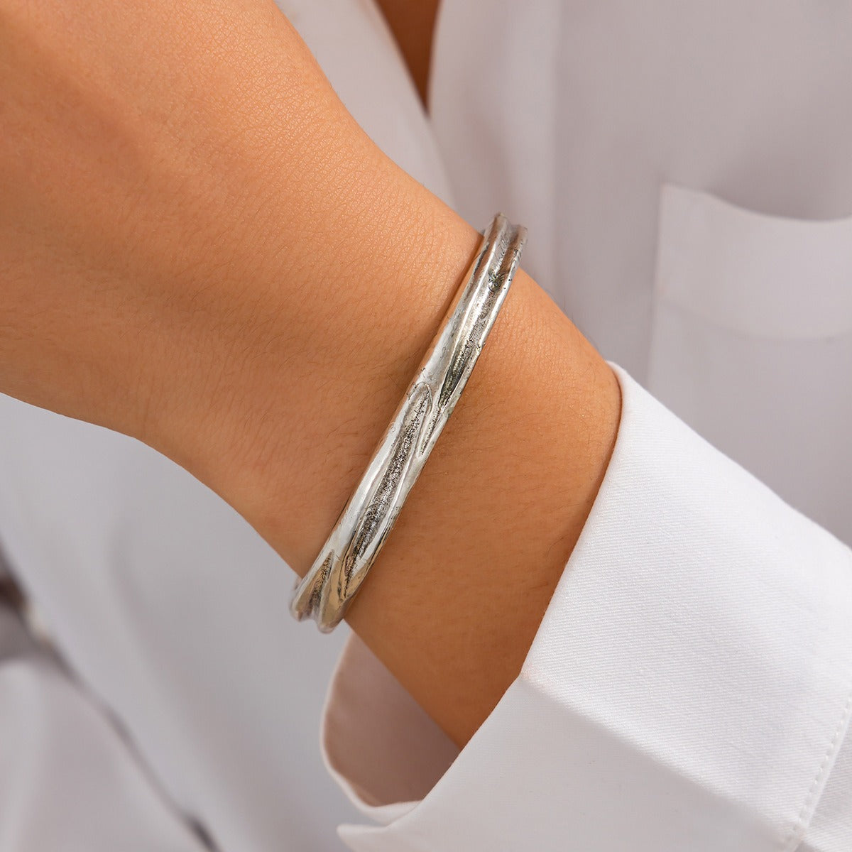 Kaze Double Loop Hollow Spring Cuff Bracelet | Punk Style Round Bead Pendant Stacking Bracelet