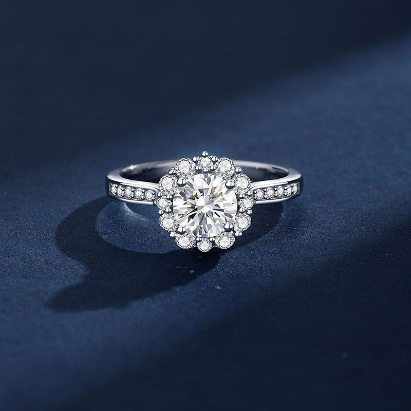 Kaze Light Luxury S925 Moissanite Sunflower Ring | D-Color Sterling Silver Ring Sizes 5–9 US