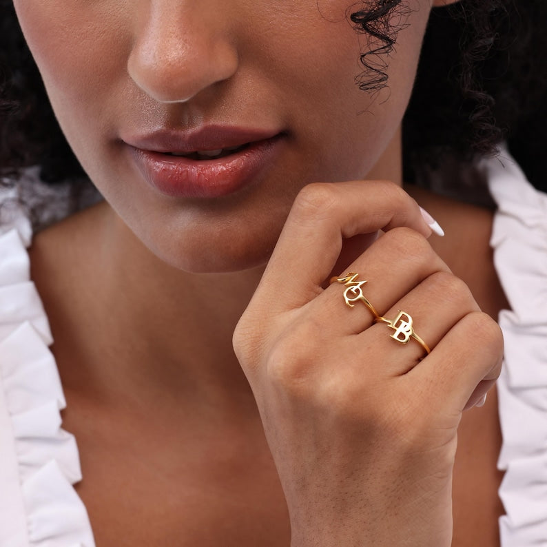 Kaze Customized Initial Open Ring II | Personalised Engraved Ring in Silver, Gold &amp; Rose Gold