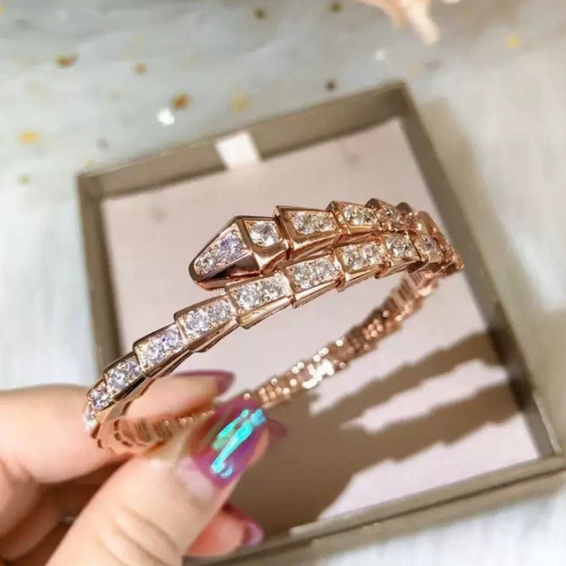 Kaze Snake Bone Diamond Bracelet | 18K Gold Serpent Bracelet in Gold, Rose Gold &amp; Silver