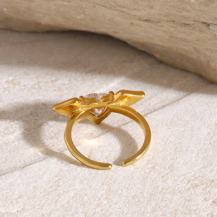 Kaze Angel Wings Heart Gemstone Ring | 18K Gold Adjustable Ring for Women