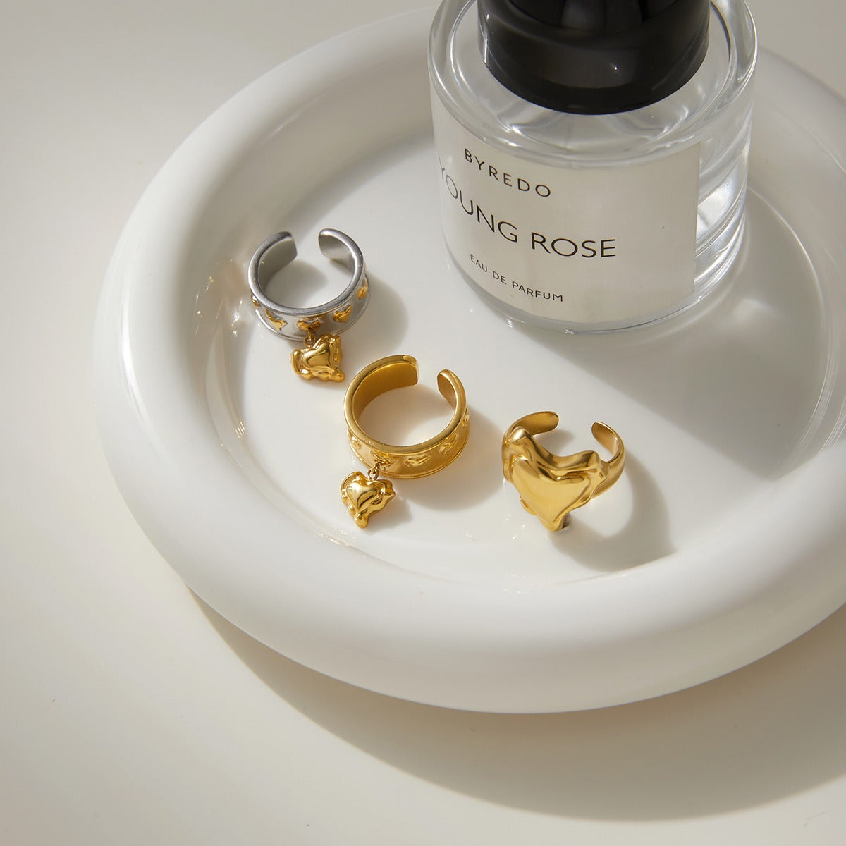 18K Gold Heart Ring Crafted with Titanium Steel