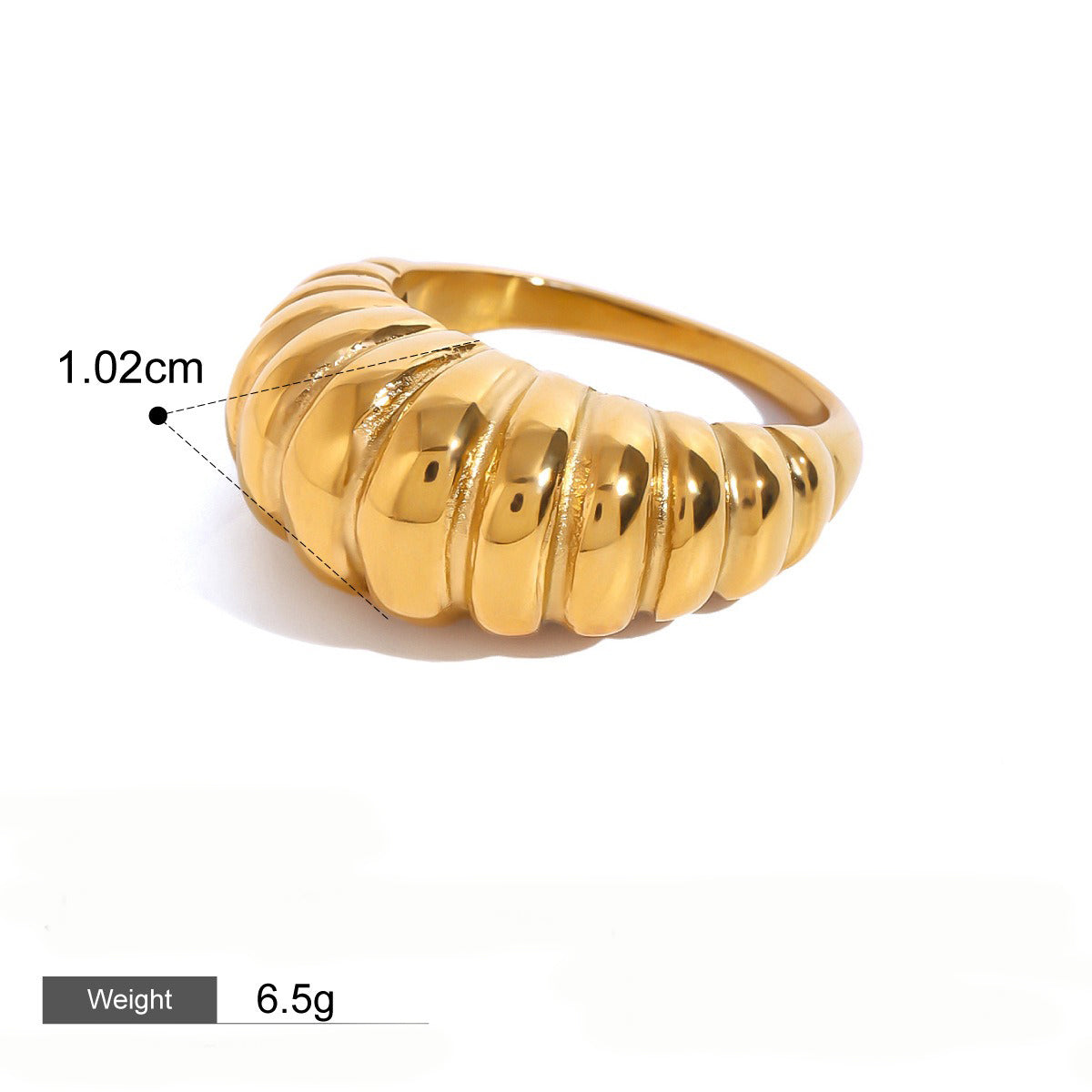 Kaze Croissant-Shaped Textured Personality Ring | 18K Gold Unique Fashion Ring