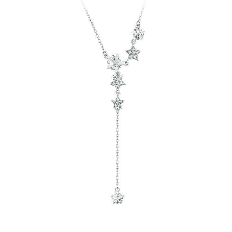 Kaze Pentagram Tassel Necklace | White Gold-Plated Sterling Silver Pendant Necklace