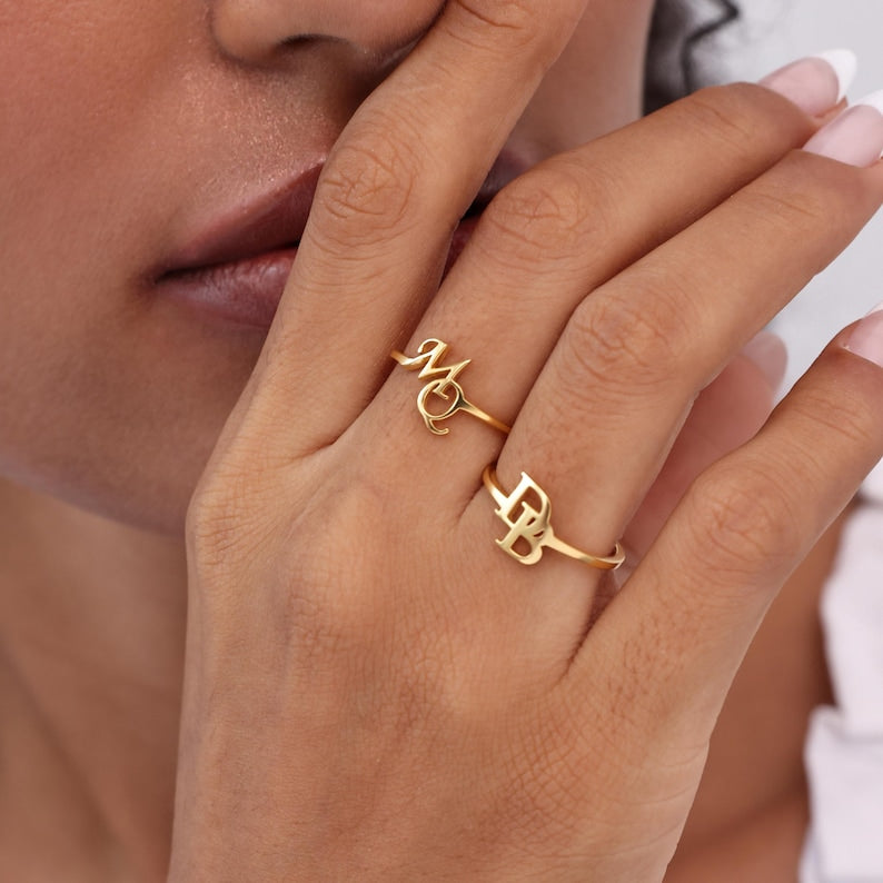 Kaze Customized Initial Open Ring II | Personalised Engraved Ring in Silver, Gold &amp; Rose Gold