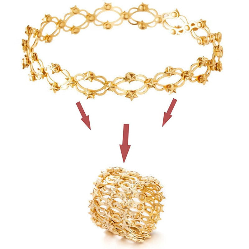 Kaze Retractable Diamond-Studded Bracelet and Ring Set | 18K Gold Innovative Jewellery Set in 5 Styles Style G-Star Shape-Gold Adjustable