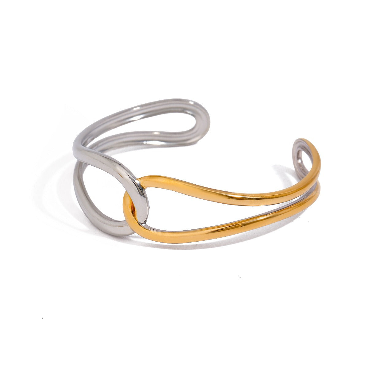 Kaze 18K Gold Geometric Line Bracelet | Gold and Silver Colour Contrast Classic Fashion Bracelet Adjustable