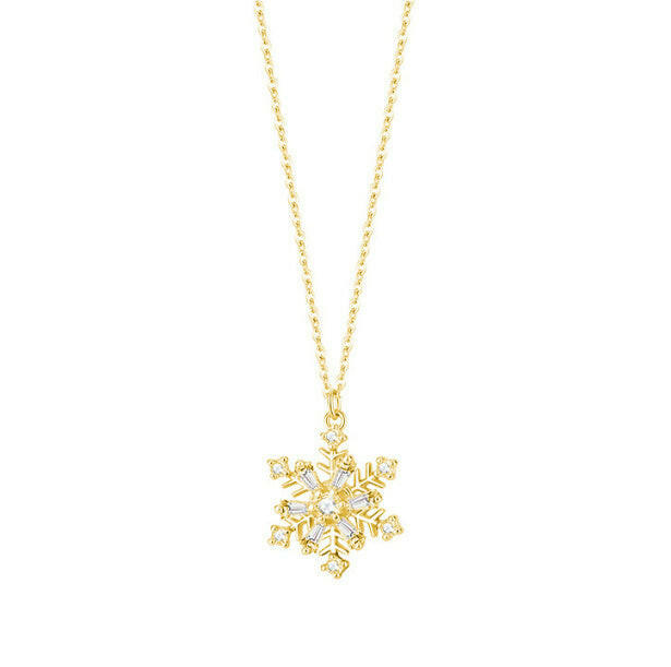 Kaze Zircon Ice Crystal Snowflake Necklace | Silver, Gold &amp; Rose Gold Pendant Necklace Gold