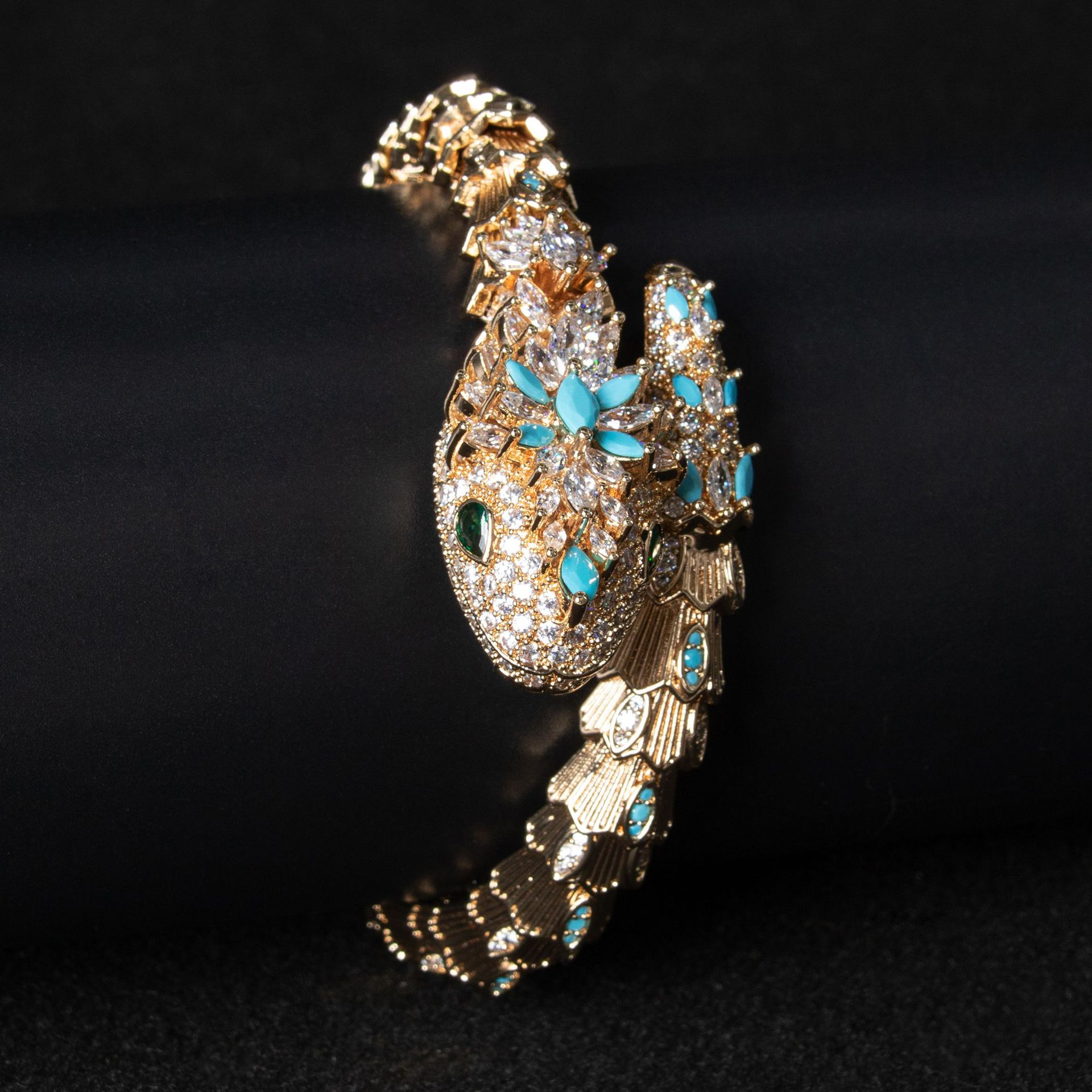 Kaze Gold Snake &amp; Marcasite Bracelet | 18K Gold Serpent Bracelet in 5 Stone Colours Gold-backed Blue Turquoise