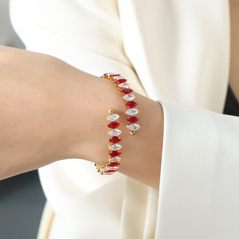 Kaze 18K Gold Gemstone Dazzling Bracelet | Luxury Gemstone Bracelet in 14 Colour Variants Red