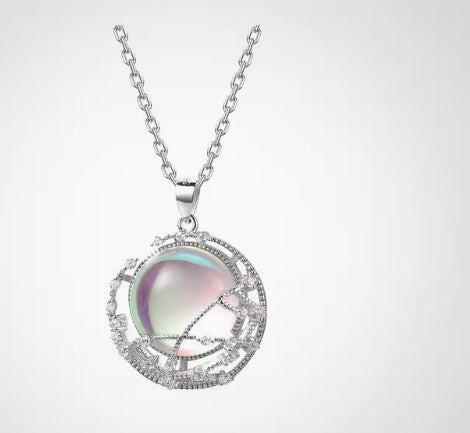 Kaze S925 Rose Gold Moonstone Pendant Necklace | Sterling Silver Moonstone Necklace in Rose &amp; White Gold White Gold