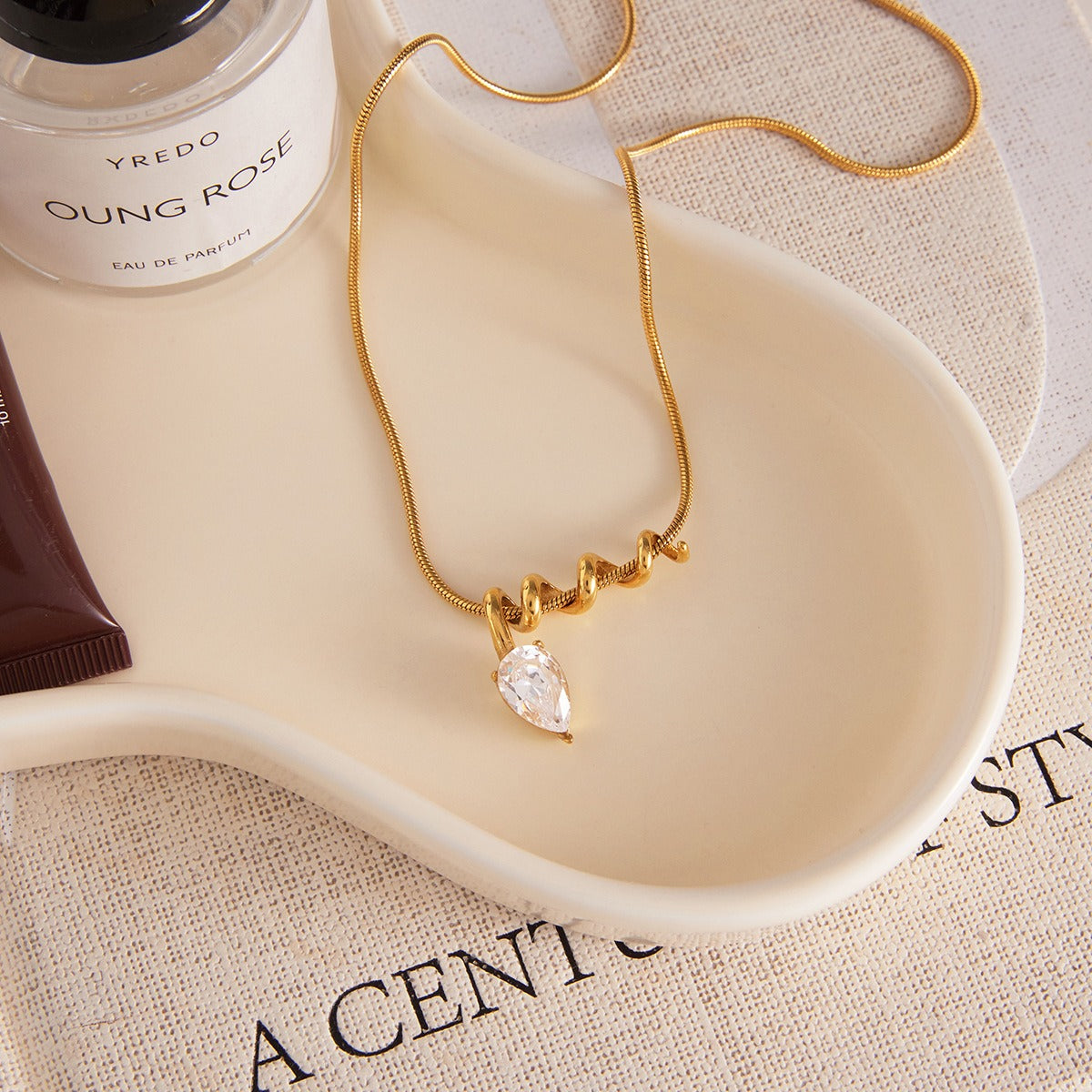 18K Gold-Plated Small Spiral Titanium Steel Necklace with Cubic Zirconia