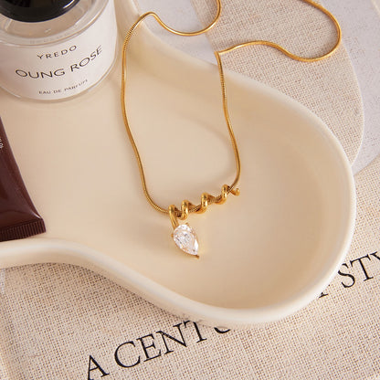 18K Gold-Plated Small Spiral Titanium Steel Necklace with Cubic Zirconia