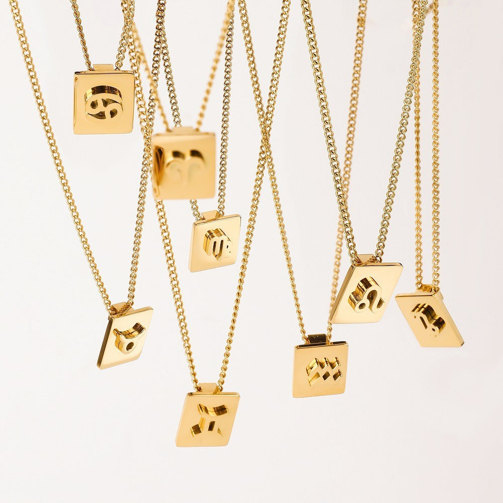Kaze Zodiac Square Necklace | 18K Gold Celestial Pendant Necklace for Women