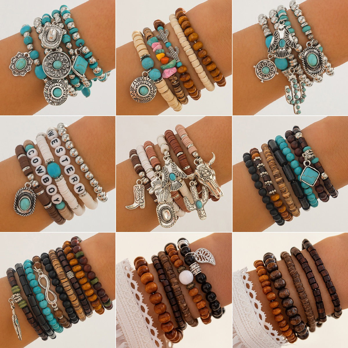Kaze Retro Ethnic Bull Head Turquoise Beaded Bracelet | S925 Silver Artisan Ethnic Bracelet in 9 Colours