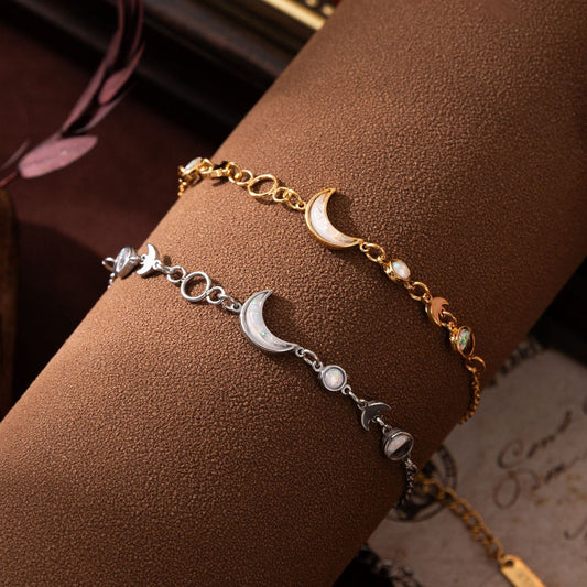 Kaze 18K Gold-Plated Silver Moon and Crescent Bracelet | Celestial Bracelet in Gold &amp; Silver