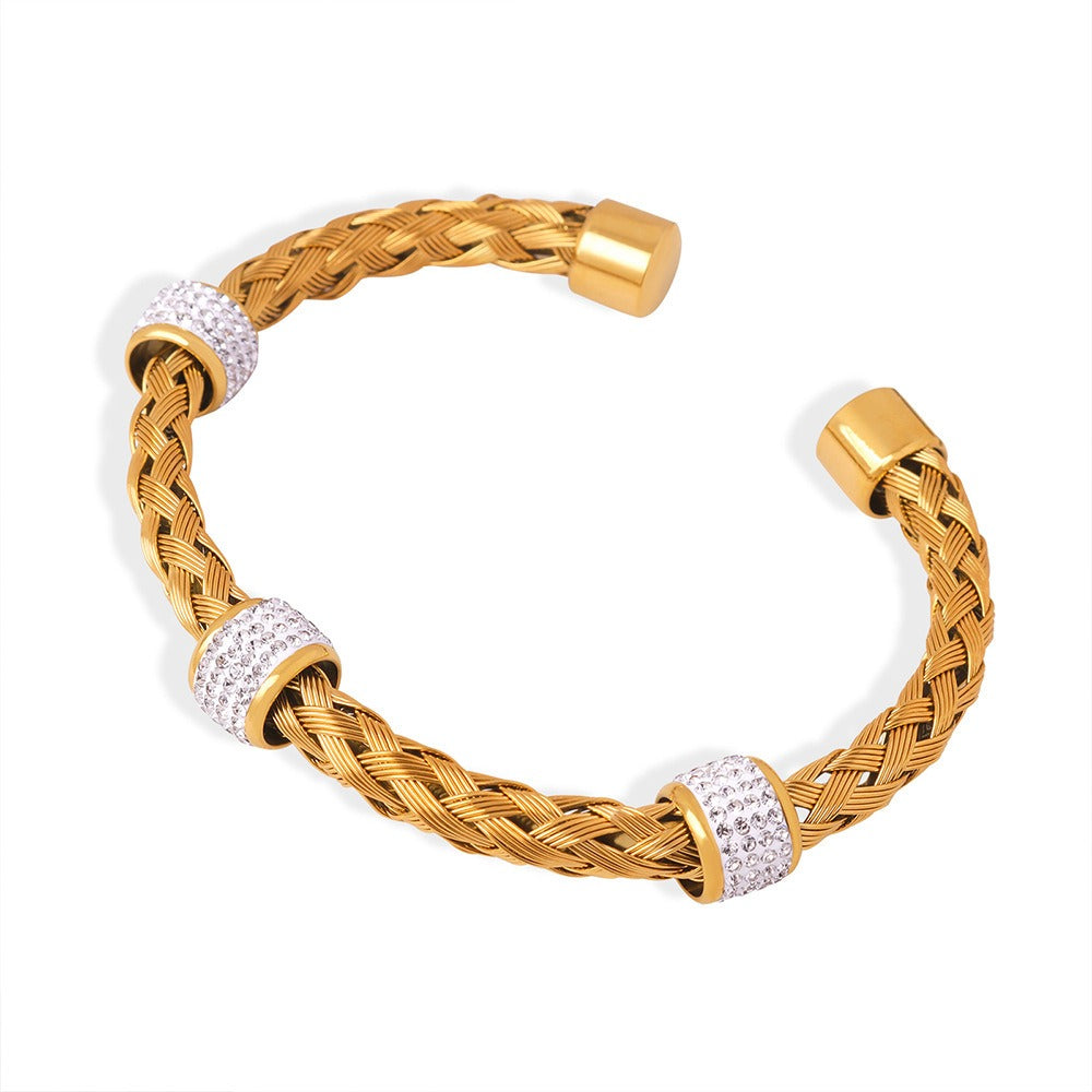 Kaze Hollow Braided Ring Design Bracelet | 18K Gold Adjustable High-End Bangle Adjustable