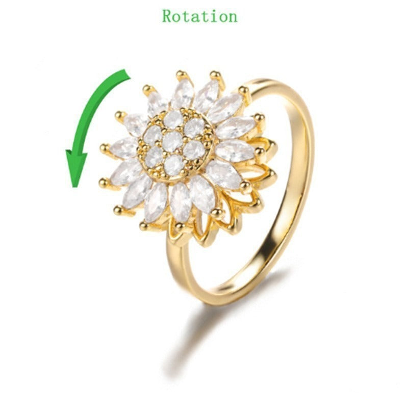 Kaze S925 Silver Adjustable Stress-Relief Zirconia Ring | 18K Gold Sterling Silver Spinner in 6 Styles Ring B Adjustable