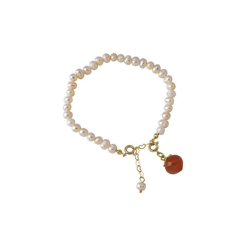 Kaze Freshwater Pearl Peach Tone Bracelet | Adjustable Pearl Chain Bracelet for Women White