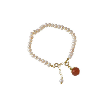 Kaze Freshwater Pearl Peach Tone Bracelet | Adjustable Pearl Chain Bracelet for Women White