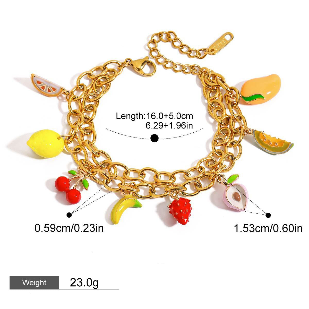 Kaze 18K Gold Thick Chain Fruit Pendant Jewellery Set | Necklace, Bracelet &amp; Earrings in 18K Gold Bracelet