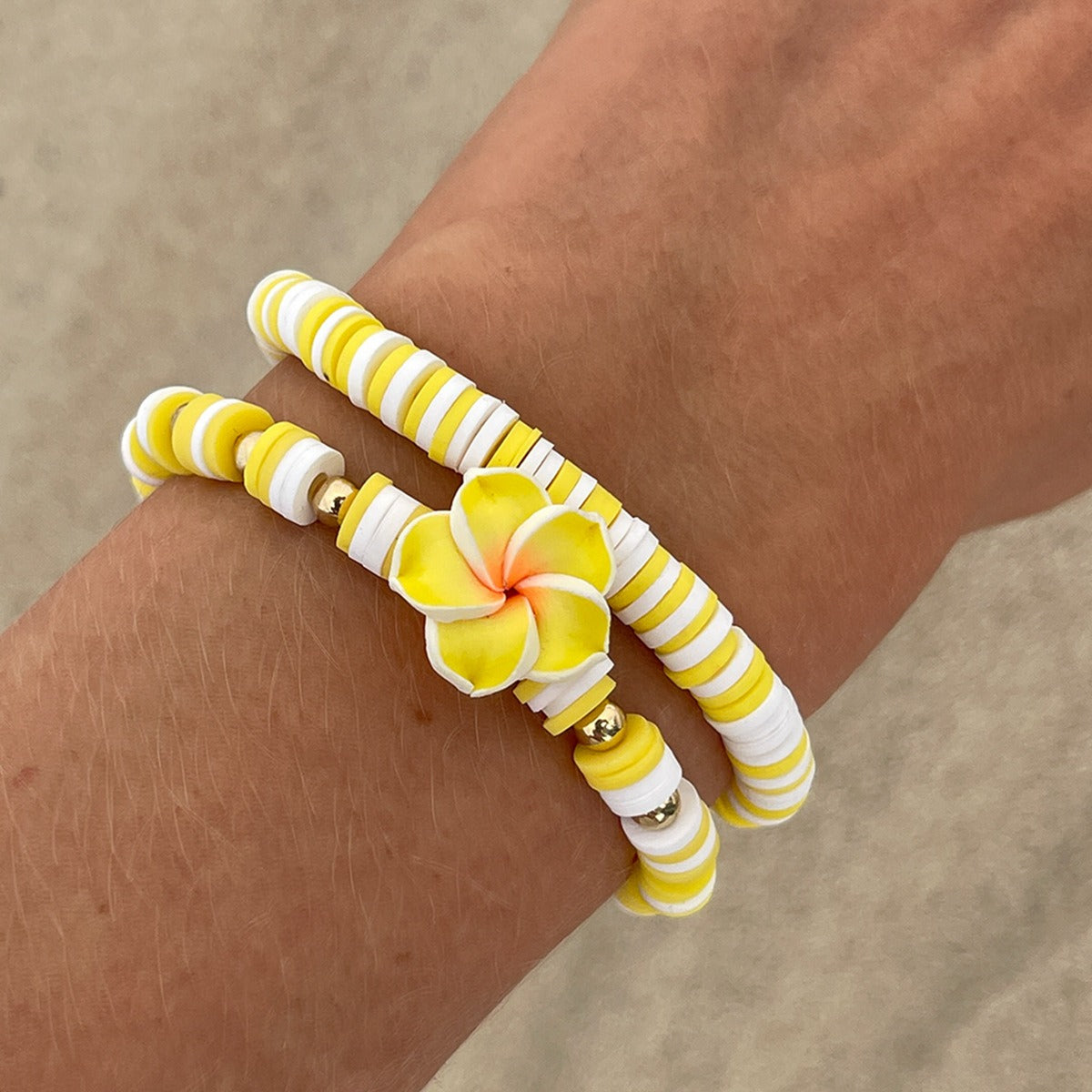 Kaze Bohemian Polymer Clay Flower Stretch Bracelet | Boho Floral Bead Bracelet in 4 Colours