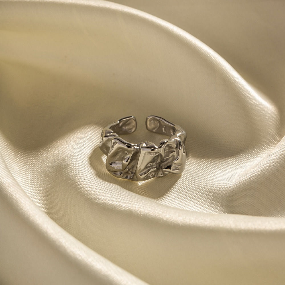 Kaze Bold Lava Shape Open Ring | Titanium Steel Adjustable Statement Ring