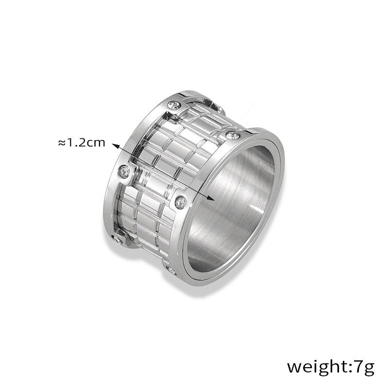 Kaze Grid-Inlaid Zircon Fashion Ring | 18K Gold Stainless Steel Ring in Gold &amp; Silver Sizes 6–8 Silver