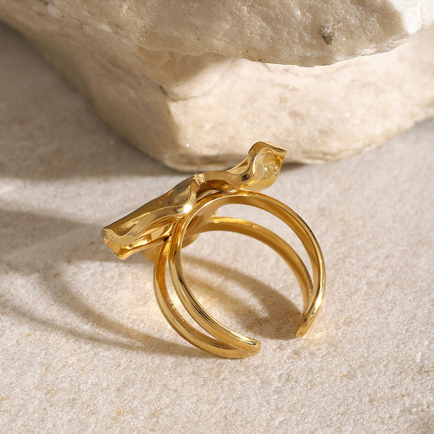 Kaze Trendy Heart-Shaped Hammered Ring | 18K Gold Artisan Texture Heart Ring Size 7