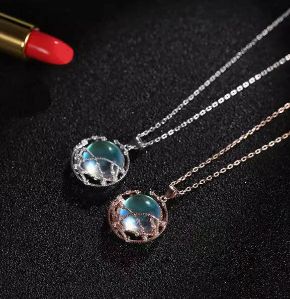 Kaze S925 Rose Gold Moonstone Pendant Necklace | Sterling Silver Moonstone Necklace in Rose &amp; White Gold