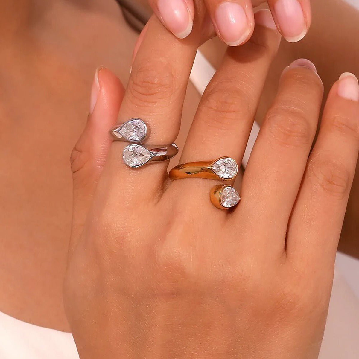 Kaze Asymmetrical Teardrop Gemstone Ring | 18K Gold Adjustable Ring in Gold &amp; Silver
