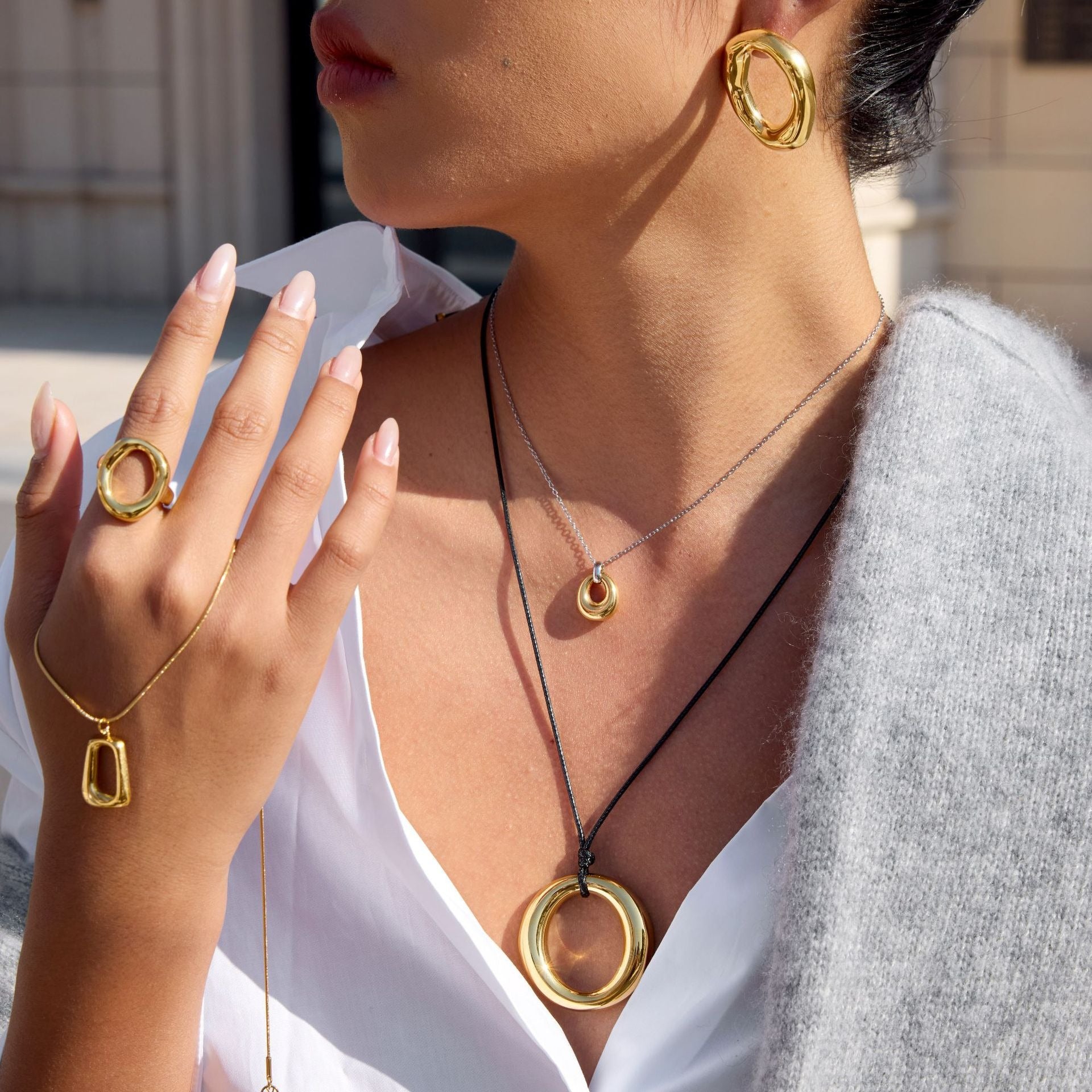 Kaze 18K Gold Titanium Necklace, Ring and Earring Collection | Complete 5-Piece Luxury Jewellery Set