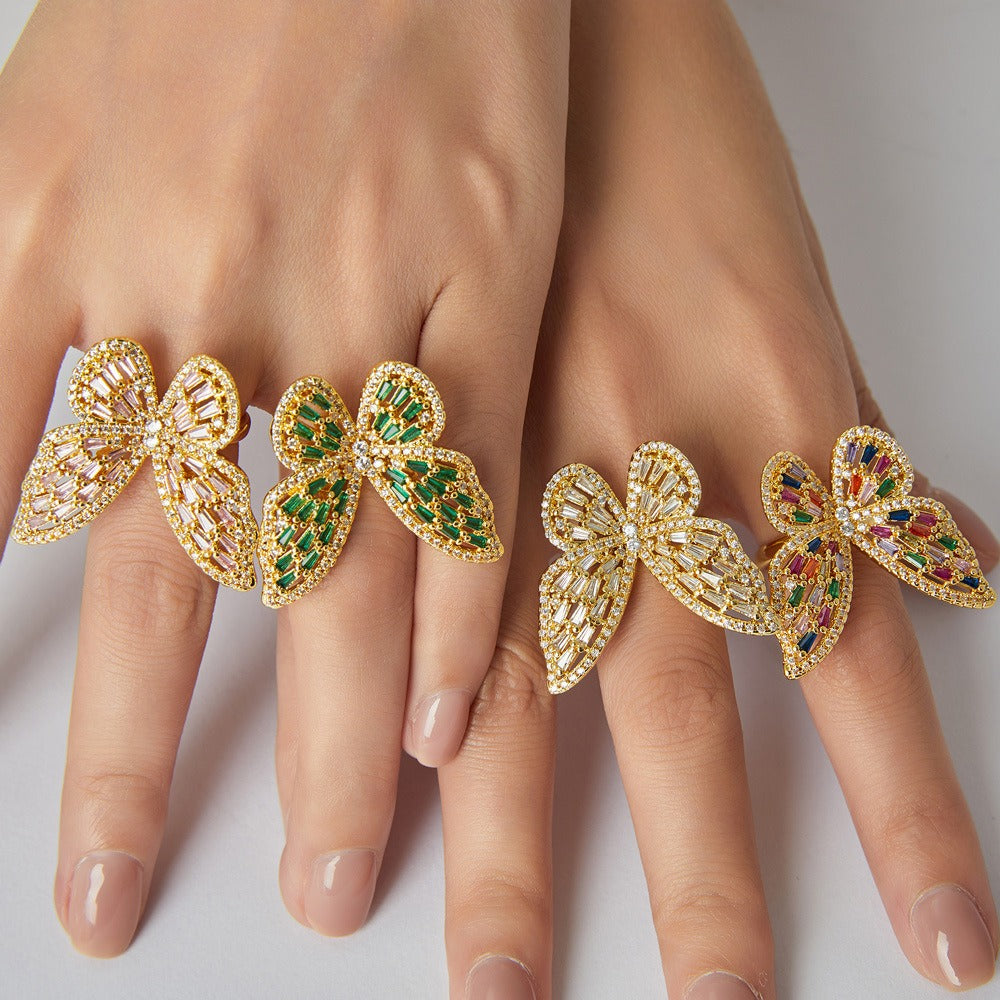 Kaze Butterfly Zircon Ring | 18K Gold Inlaid Zircon Ring for Women
