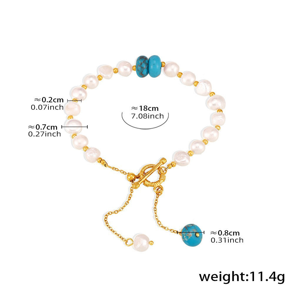 Kaze OT Buckle Natural Pearl Bracelet | 18K Gold Pearl Bracelet in 4 Colours Blue