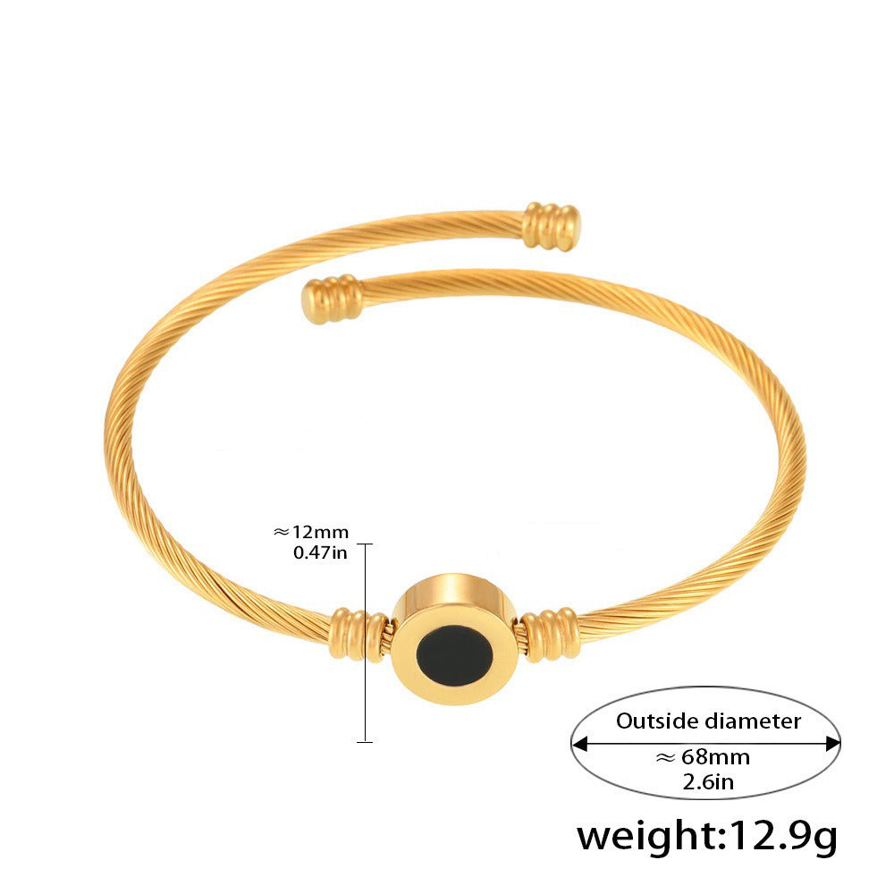 Kaze Twill Mother-of-Pearl Inlaid Bangle | 18K Gold Noble Elegant Bracelet in 2 Sizes Large Adjustable