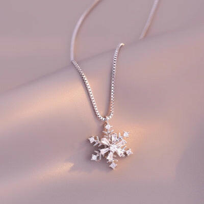 Kaze Zircon Ice Crystal Snowflake Necklace | Silver, Gold &amp; Rose Gold Pendant Necklace