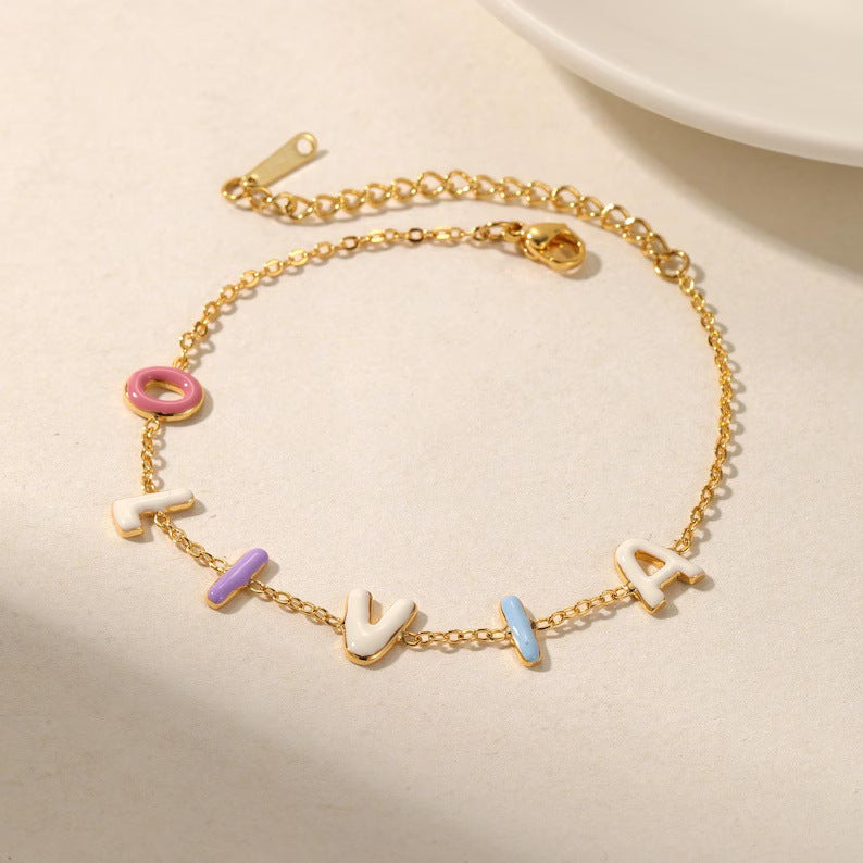 Kaze Custom Enamel Bubble Letter Bracelet | Personalised Name Bracelet for Women