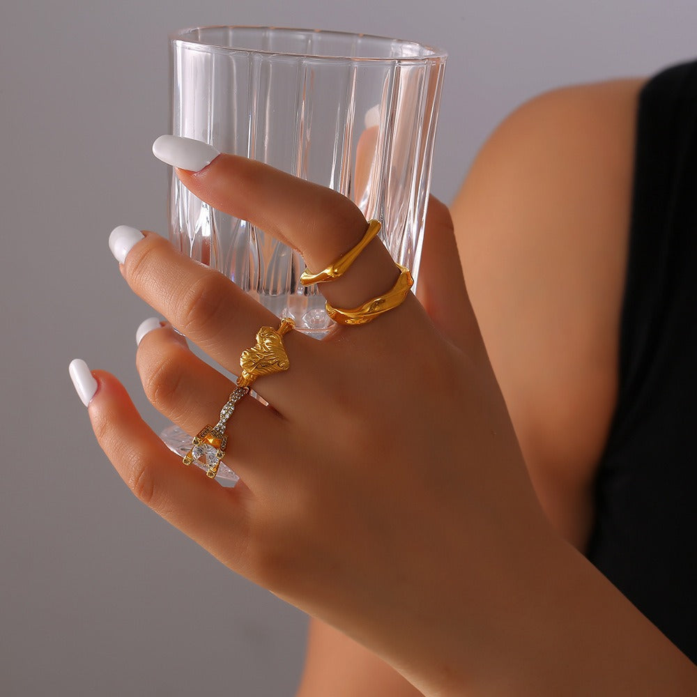 Kaze Classic Retro Geometric Zirconia Ring | 18K Gold Light Luxury Ring in 16 Style Variants