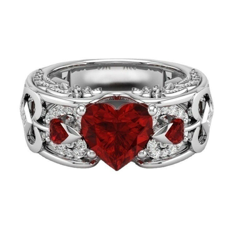 Kaze Black Gold Garnet Heart Zircon Ring | Bold Statement Ring in Black Gold AJZ2087 Red