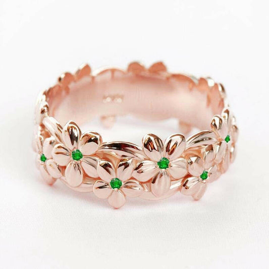 Kaze Dual Essence Floral Ring | Geometric Alloy Ring with Rose Gold Finish Rose Gold