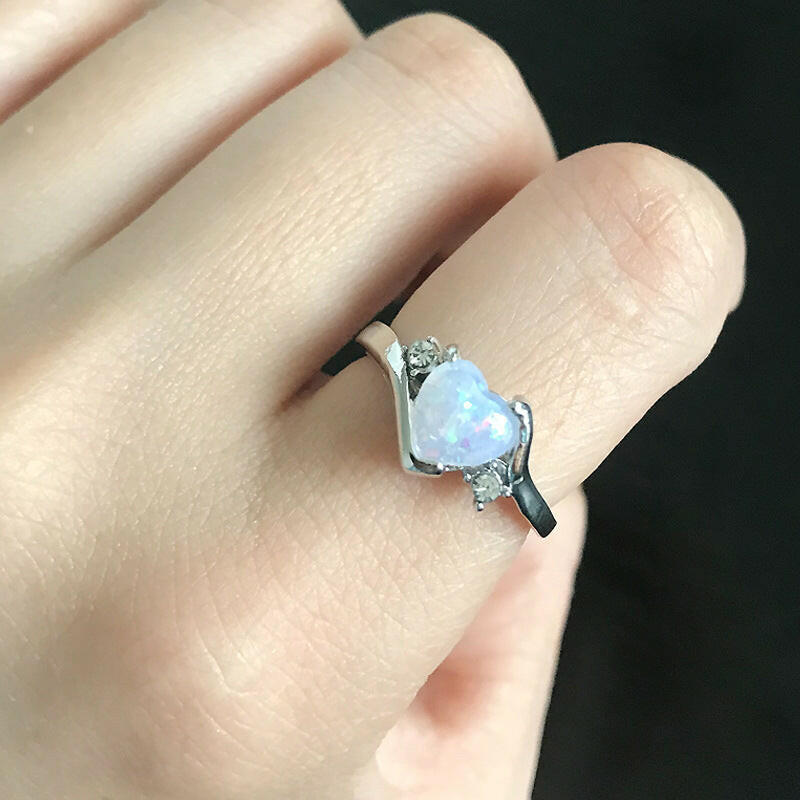 Kaze Heart Opal Ring | Sterling Silver Heart-Shaped Opal Ring for Women